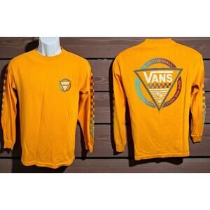 Men's Vans Classic Fit Yellow T-Shirt Sz S Checkered Long-Sleeve Shirt Cotton